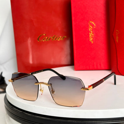 CARTIER SANTOS SQUARE FRAME SUNGLASSES 524481 IN METAL AND WOODEN