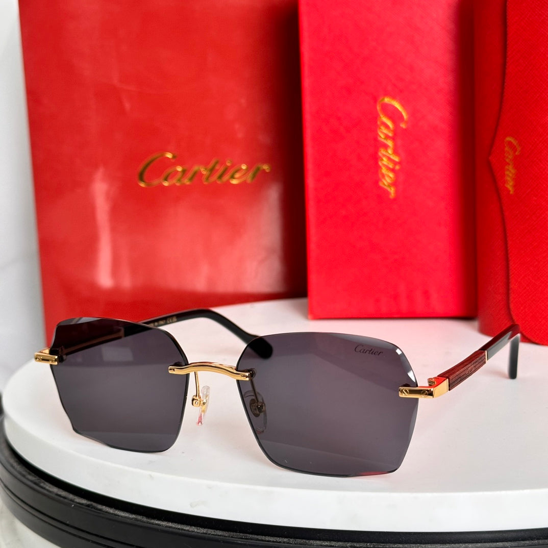 CARTIER SANTOS SQUARE FRAME SUNGLASSES 524481 IN METAL AND WOODEN
