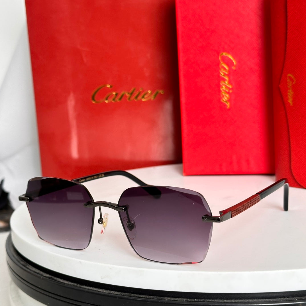 CARTIER SANTOS SQUARE FRAME SUNGLASSES 524481 IN METAL AND WOODEN