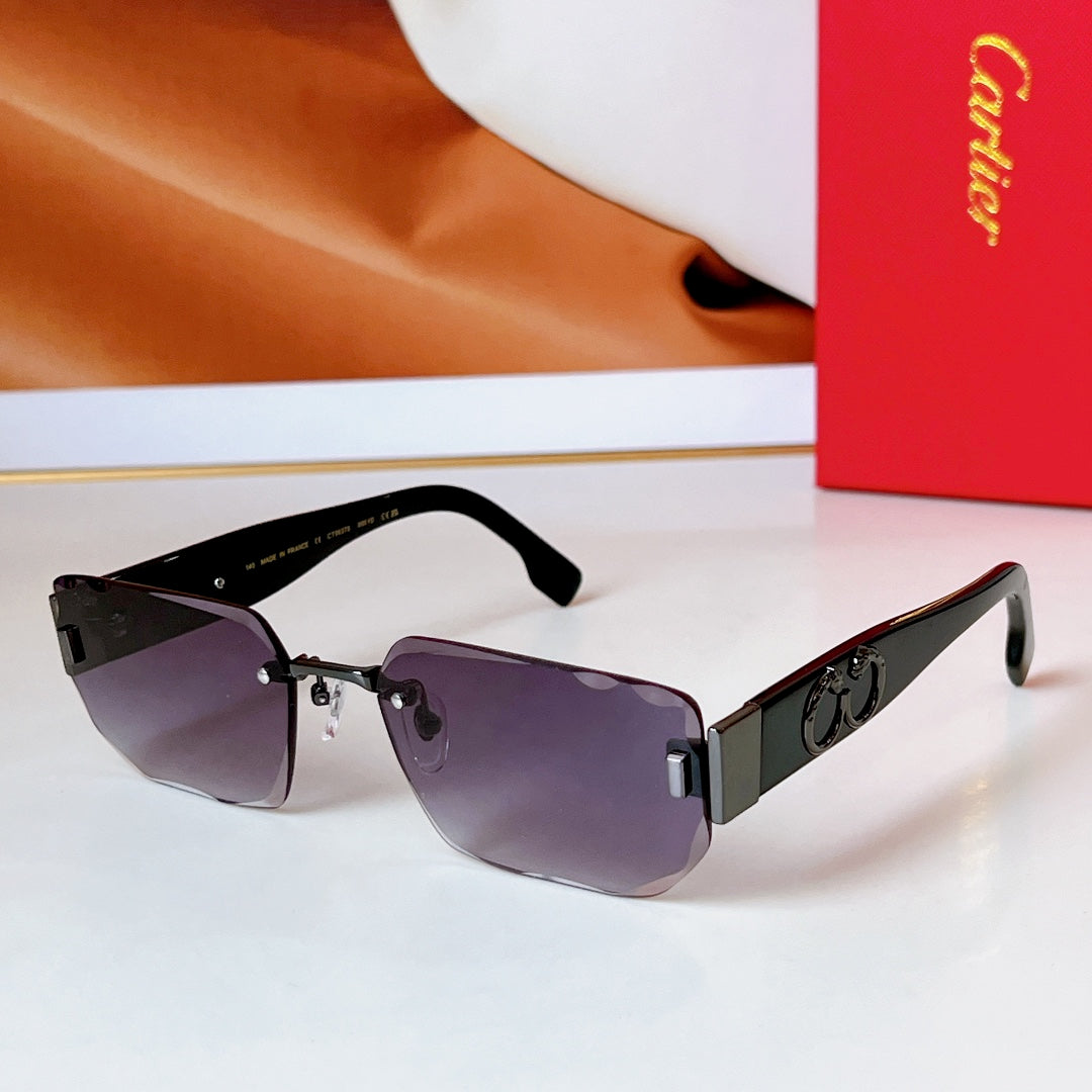 CARTIER PANTHÈRE RIMLESS RECTANGULAR FRAME SUNGLASSES CT0637S IN METAL