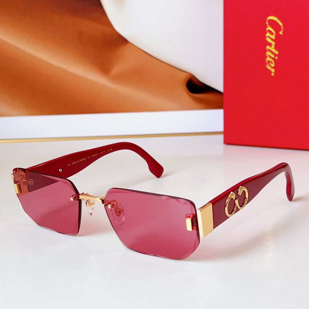 CARTIER PANTHÈRE RIMLESS RECTANGULAR FRAME SUNGLASSES CT0637S IN METAL