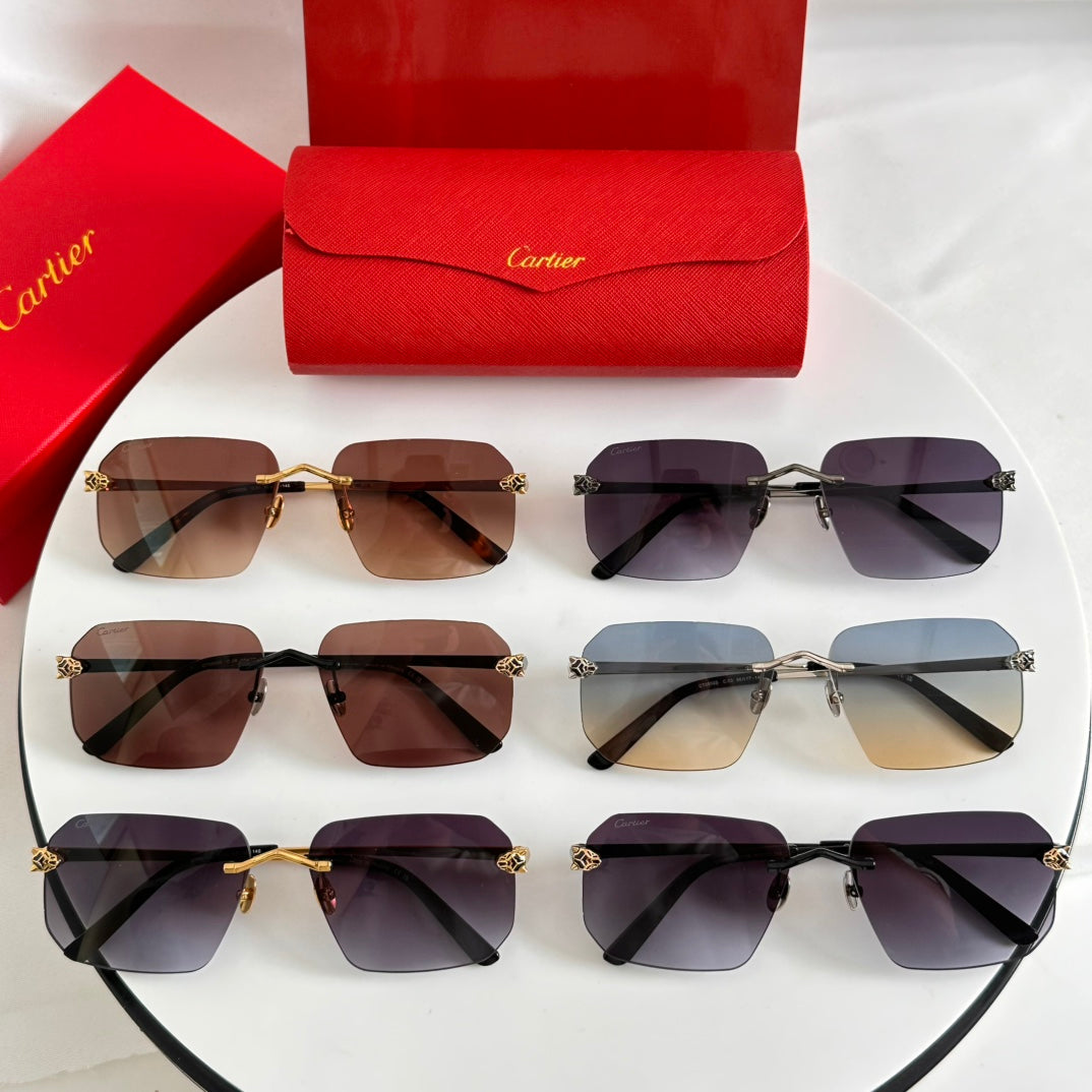 CARTIER PANTHÈRE RIMLESS SQUARE FRAME SUNGLASSES CT0503S IN METAL