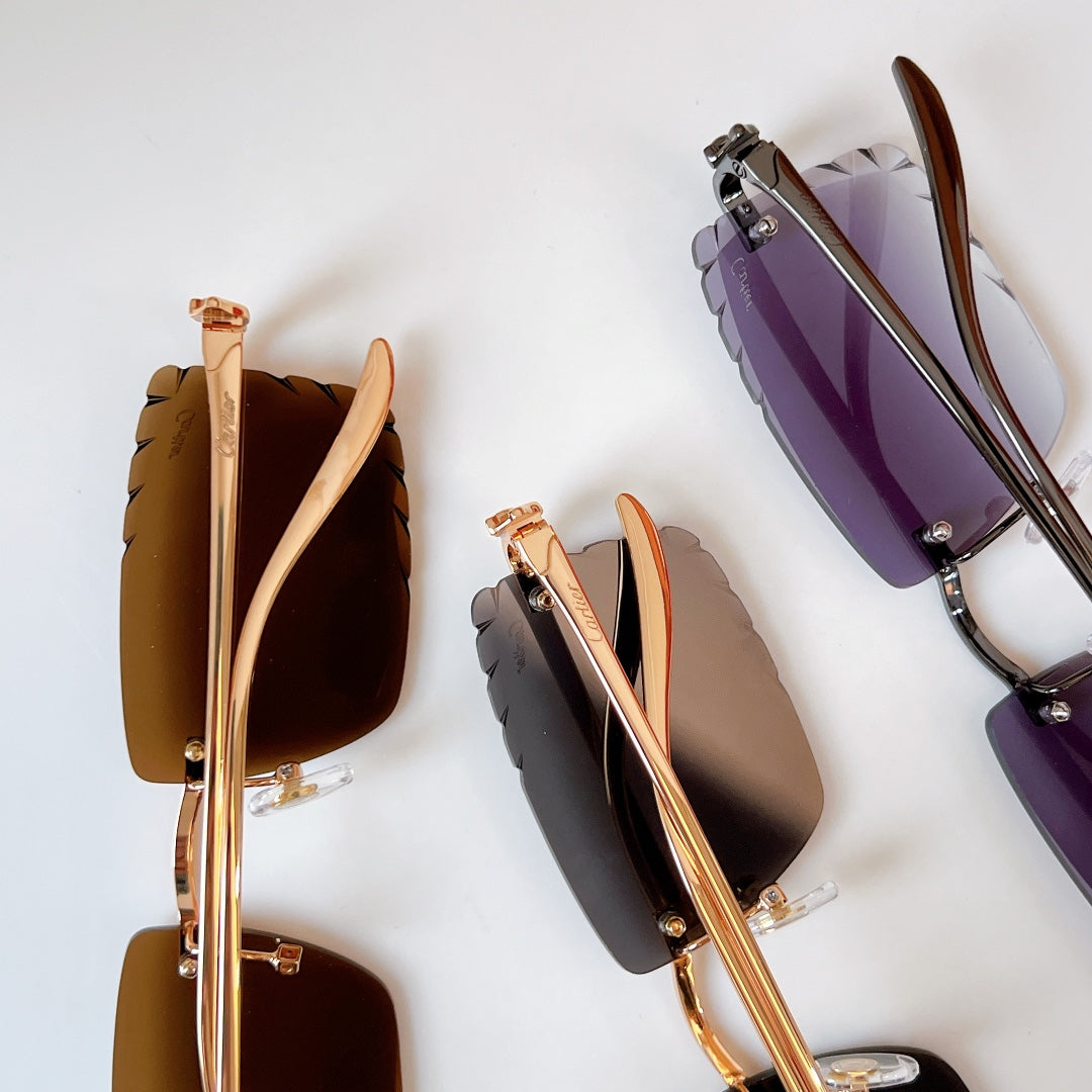 CARTIER PANTHÈRE RIMLESS RECTANGULAR FRAME SUNGLASSES CT0682S IN METAL