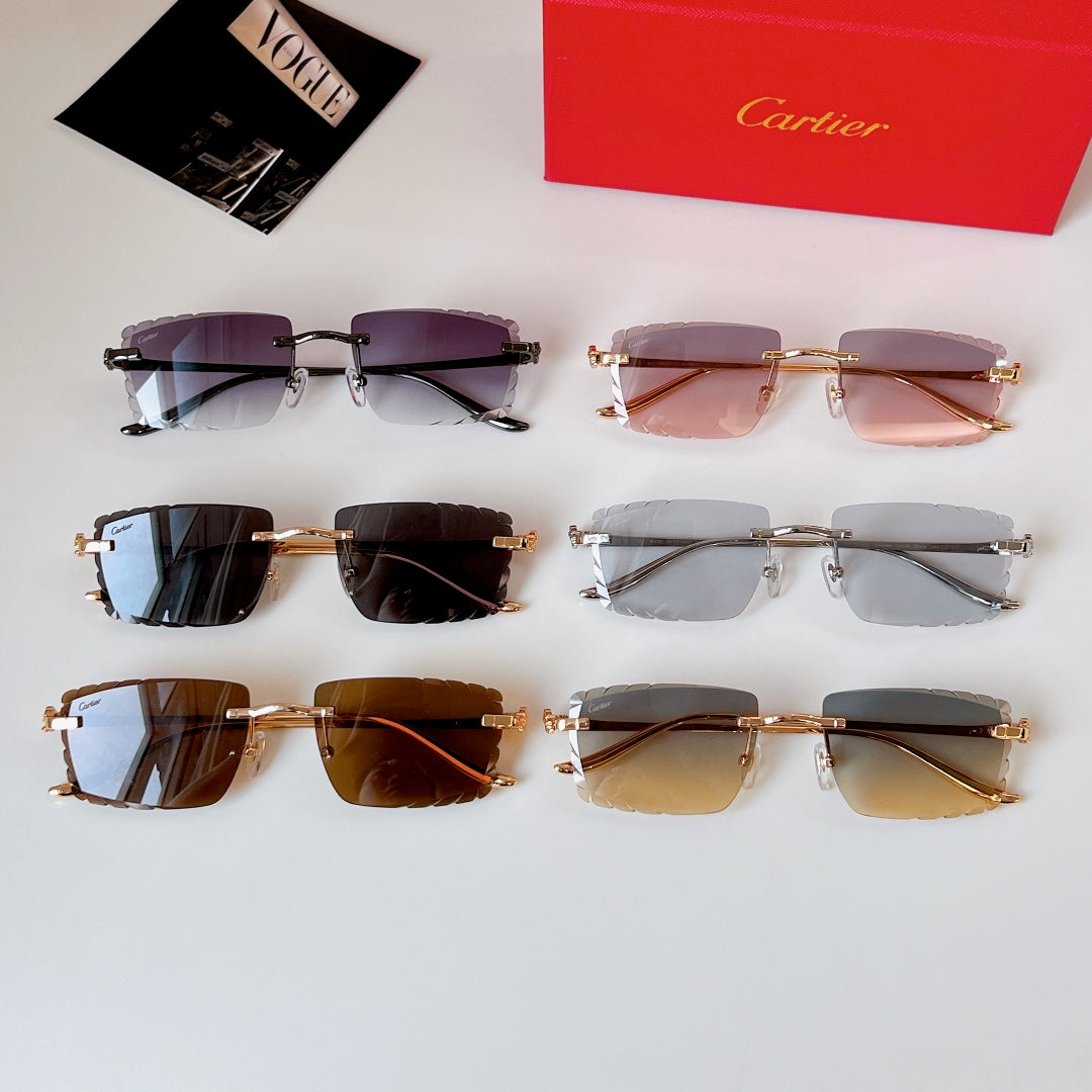 CARTIER PANTHÈRE RIMLESS RECTANGULAR FRAME SUNGLASSES CT0682S IN METAL