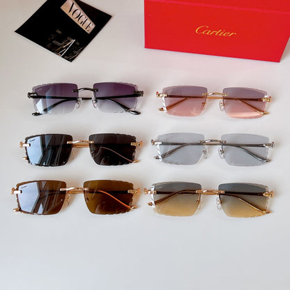 CARTIER PANTHÈRE RIMLESS RECTANGULAR FRAME SUNGLASSES CT0682S IN METAL