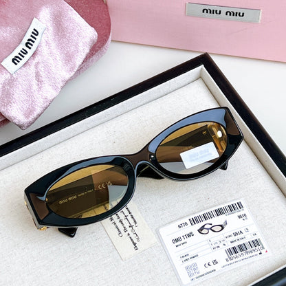 MIU MIU LOGO SMU 11WS SUNGLASSES 575894 IN BLACK ACETATE BROWN LENS