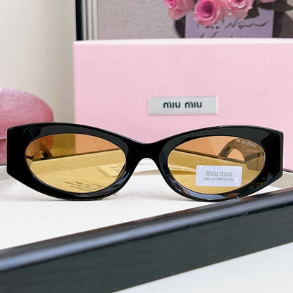 MIU MIU LOGO SMU 11WS SUNGLASSES 575894 IN BLACK ACETATE BROWN LENS