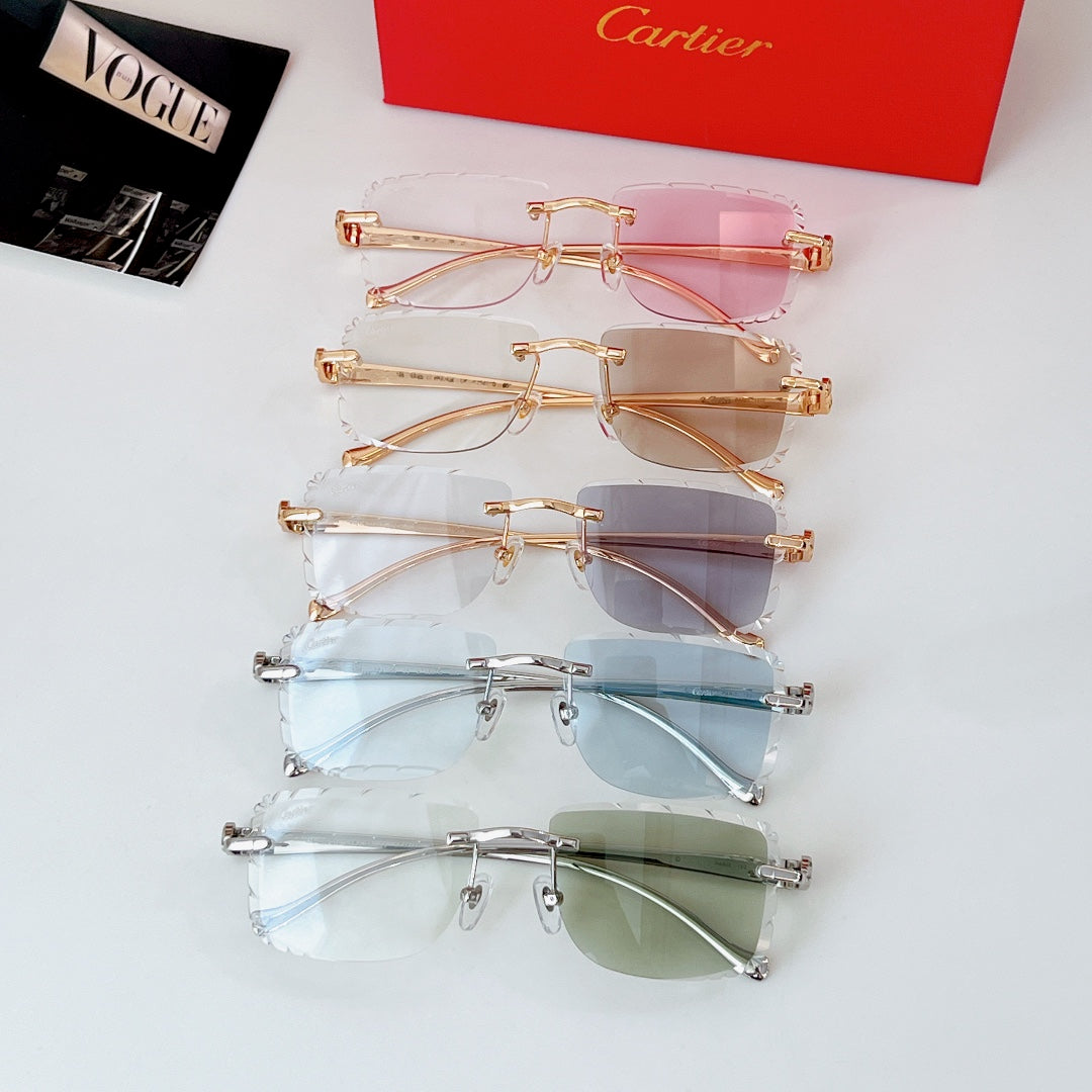 CARTIER PANTHÈRE PHOTOCHROMIC LENSES RIMLESS SQUARE FRAME SUNGLASSES 580850 IN METAL