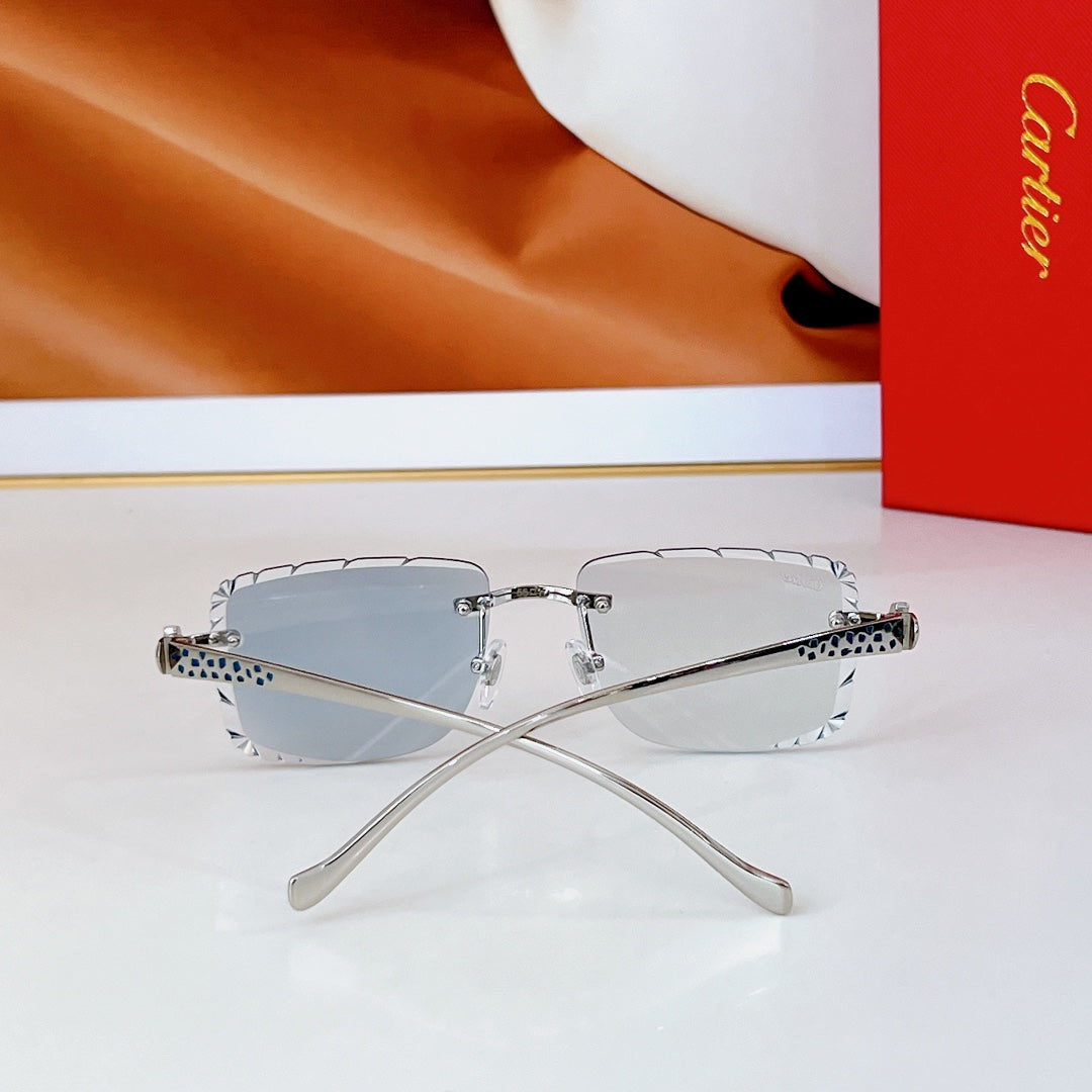 CARTIER PANTHÈRE PHOTOCHROMIC LENSES RIMLESS SQUARE FRAME SUNGLASSES 580850 IN METAL