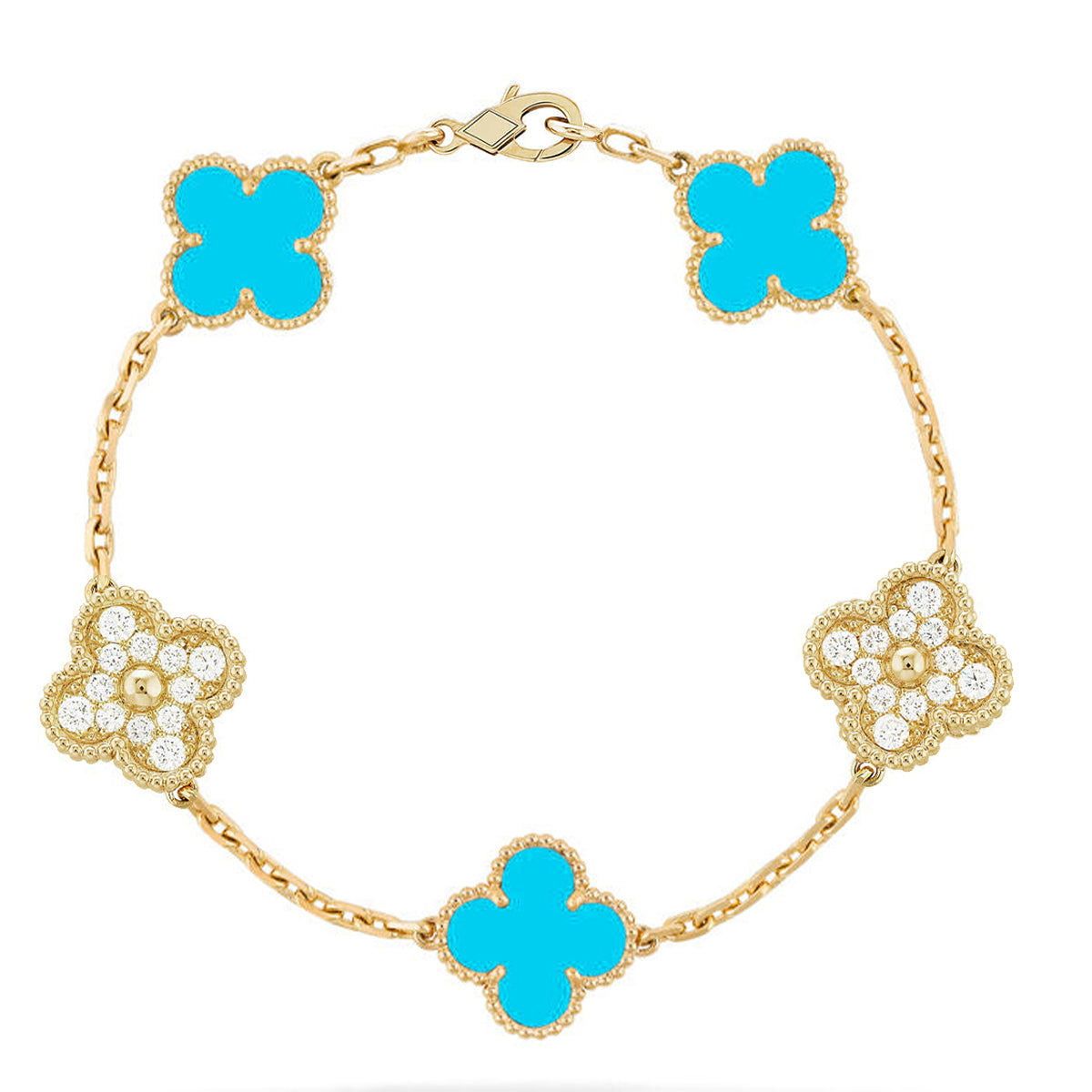 VCA CLOVER 5 MOTIF TURQUOISE BRACELET COLLECTION