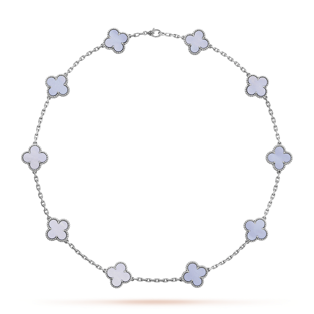 VCA CLOVER 10 MOTIFS BLUE CHALCEDONY NECKLACE