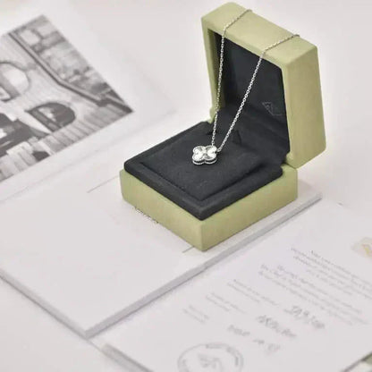 VCA CLOVER 15MM DIAMOND LASER NECKLACE SILVER