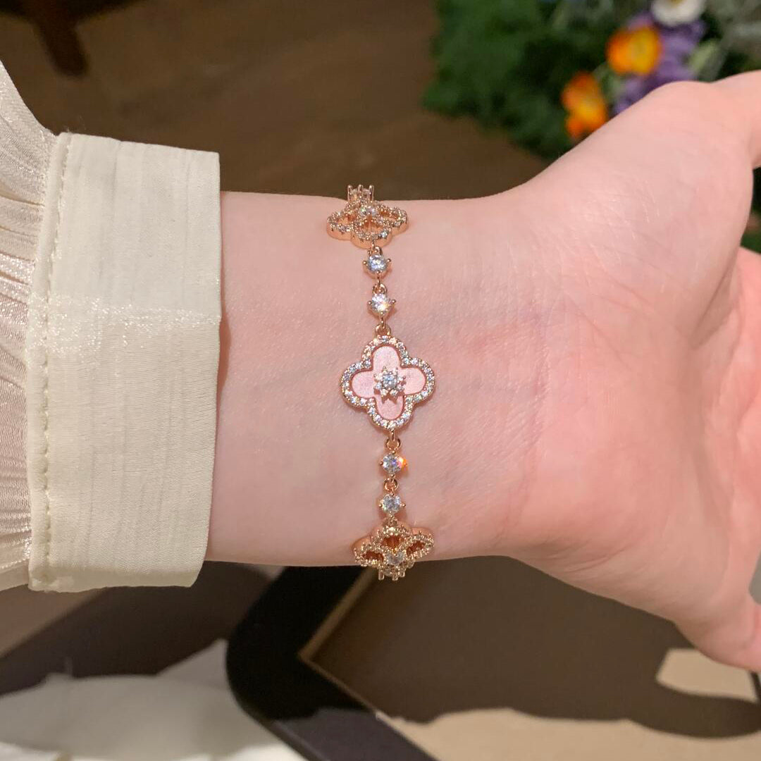 VCA CLOVER 5 MOTIF PINK BLUE RED WHITE BRACELET