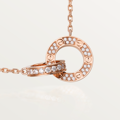 CARTIER LOVE 7.6MM NECKLACE ROSE GOLD AND SILVER FULL DIAMOND
