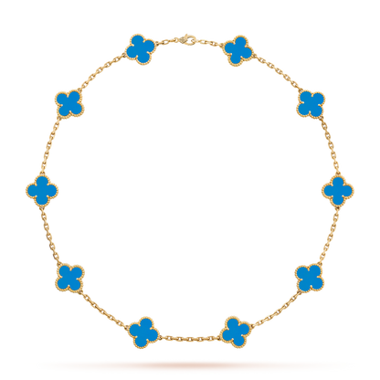 VCA CLOVER 10 MOTIFS BLUE AGATE NECKLACE