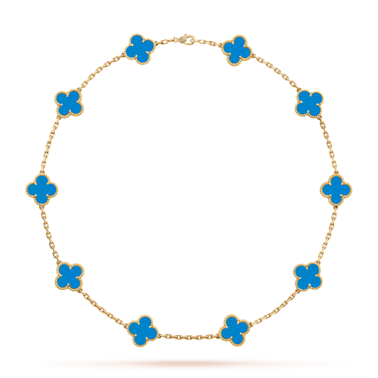 VCA CLOVER 10 MOTIFS BLUE AGATE NECKLACE
