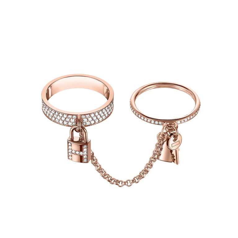 HERMES HM KELLY CLOCHETTE DOUBLE RING IN WITH DIAMONDS