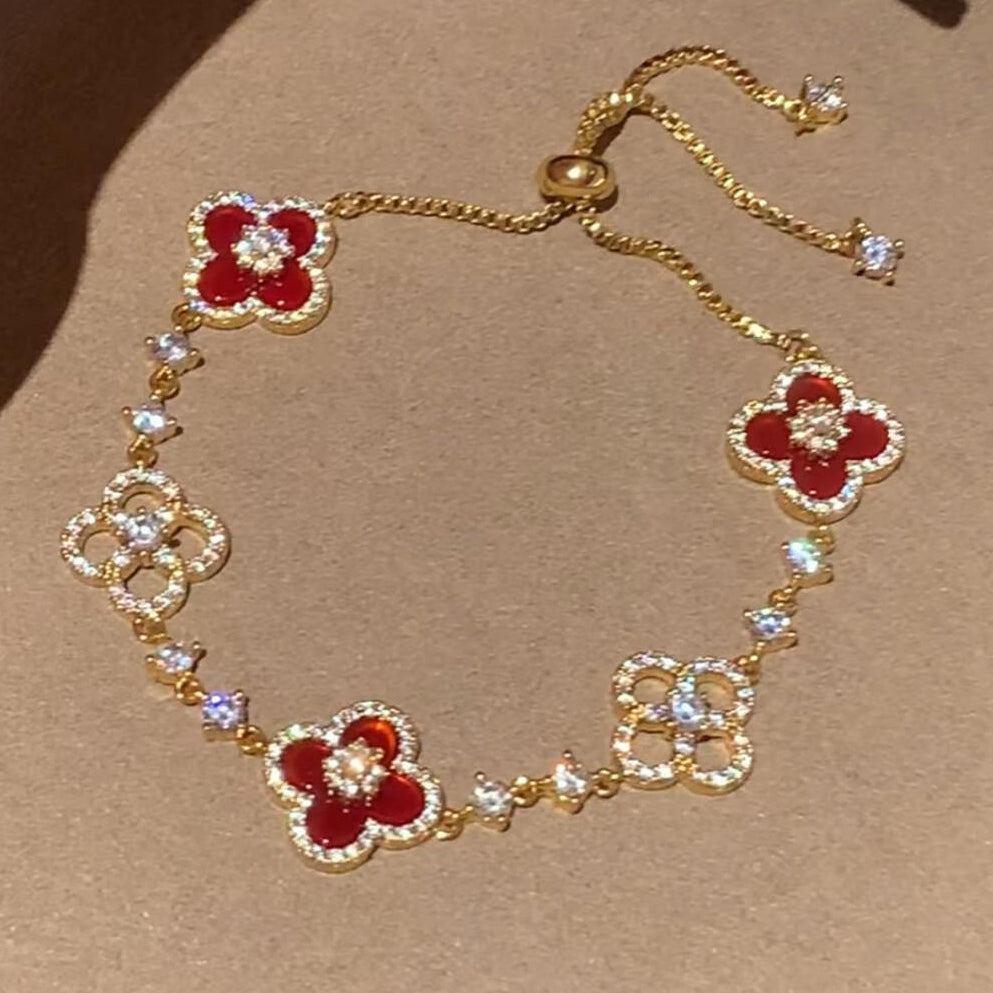 VCA CLOVER 5 MOTIF PINK BLUE RED WHITE BRACELET