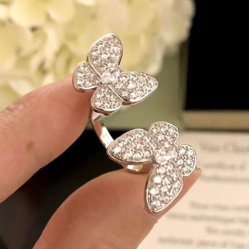 VCA TWIN SILVER BUTTERFLY DIAMOND RING