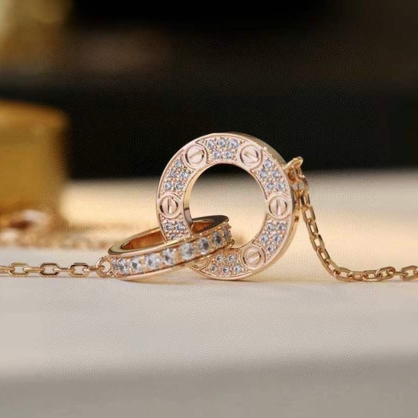 CARTIER LOVE 7.6MM NECKLACE ROSE GOLD AND SILVER FULL DIAMOND