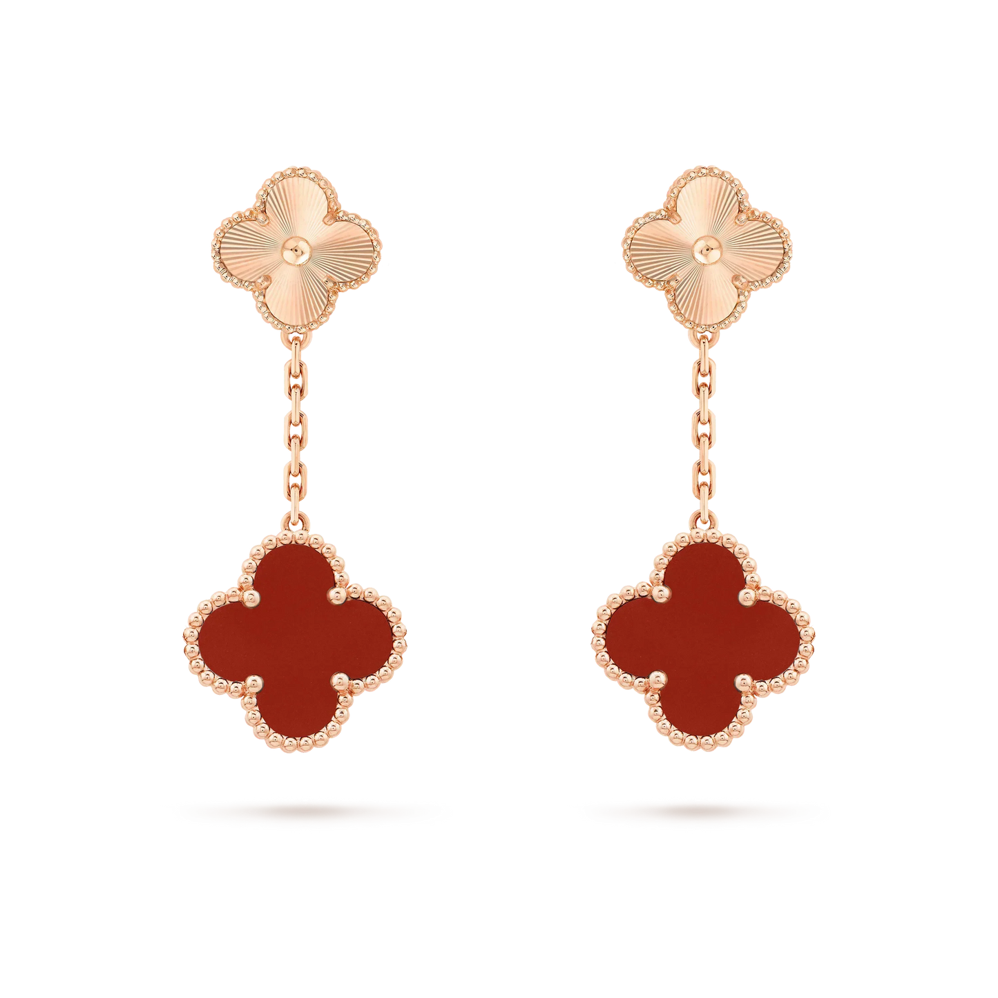 VCA CLOVER 2 MOTIF LASER CARNELIAN EARRINGS
