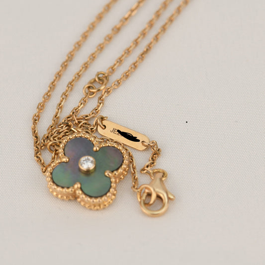 VCA CLOVER 15MM DIAMOND AND MOTHER-OF-GREY NECKLACE