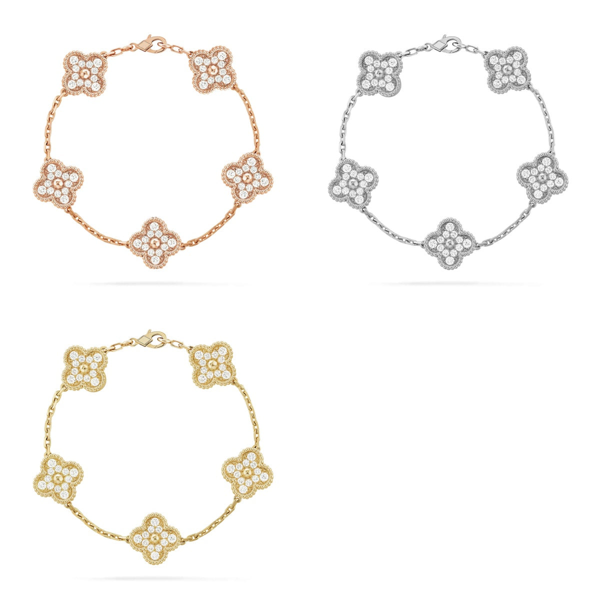 VCA CLOVER 5 MOTIF FULL DIAMOND BRACELET COLLECTION