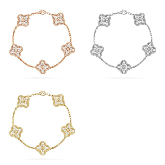 VCA CLOVER 5 MOTIF FULL DIAMOND BRACELET COLLECTION