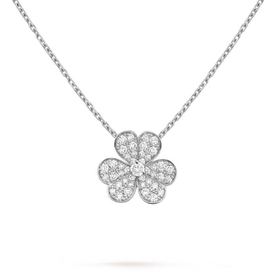VCA CLOVER DIAMOND NECKLACE SILVER