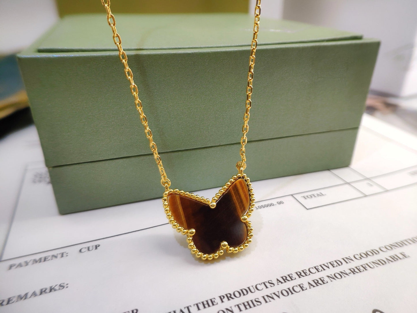 VCA TIGER__ EYE BUTTERFLY NECKLACE
