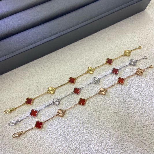 VCA CLOVER 6 MOTIF RED AGATE LASER BRACELET