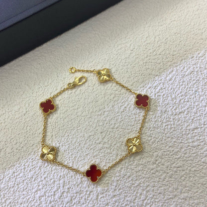 VCA CLOVER 6 MOTIF RED AGATE LASER BRACELET