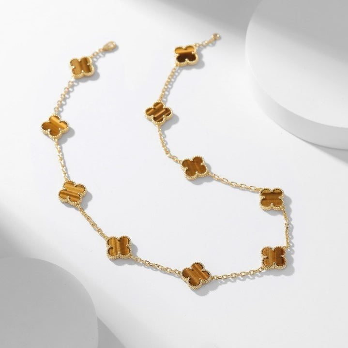 VCA CLOVER 10 MOTIFS TIGER EYE NECKLACE