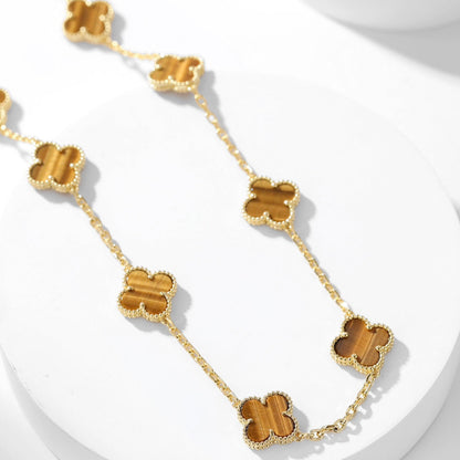 VCA CLOVER 10 MOTIFS TIGER EYE NECKLACE