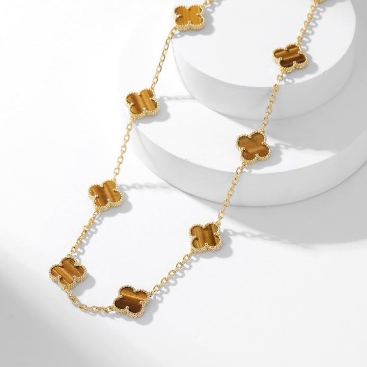 VCA CLOVER 10 MOTIFS TIGER EYE NECKLACE