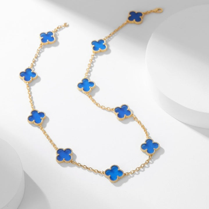 VCA CLOVER 10 MOTIFS BLUE AGATE NECKLACE