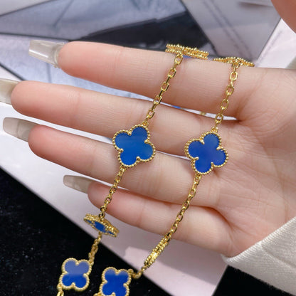 VCA CLOVER 10 MOTIFS BLUE AGATE NECKLACE
