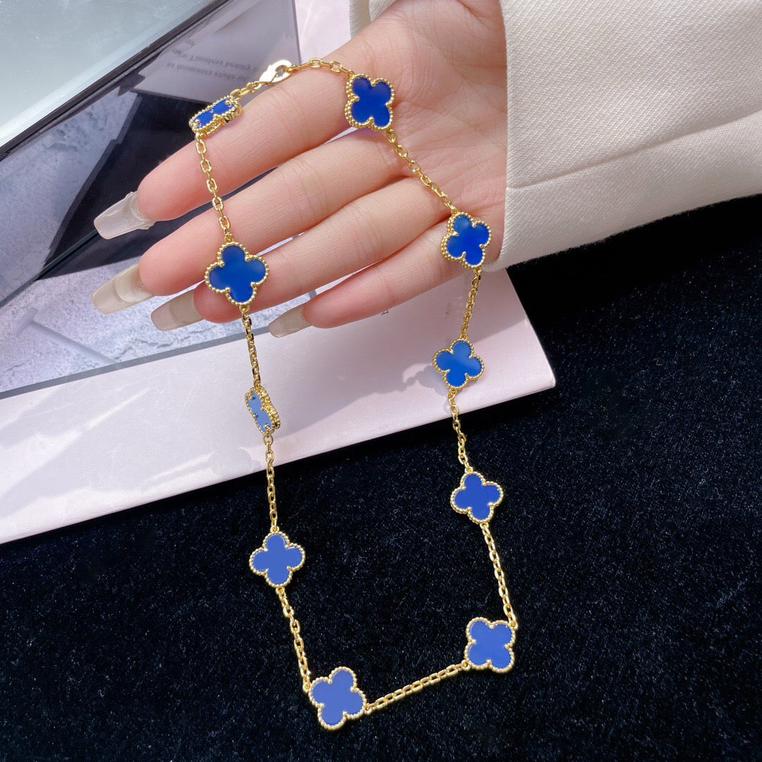 VCA CLOVER 10 MOTIFS BLUE AGATE NECKLACE