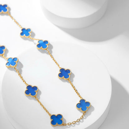 VCA CLOVER 10 MOTIFS BLUE AGATE NECKLACE