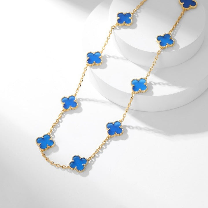 VCA CLOVER 10 MOTIFS BLUE AGATE NECKLACE