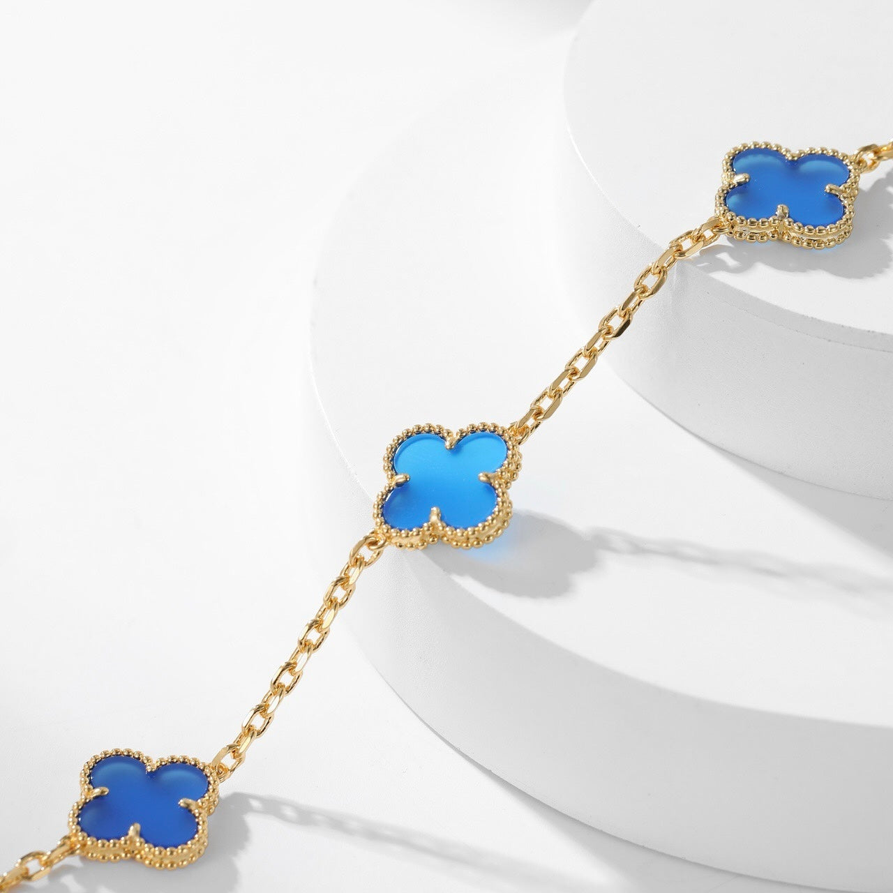 VCA CLOVER 10 MOTIFS BLUE AGATE NECKLACE
