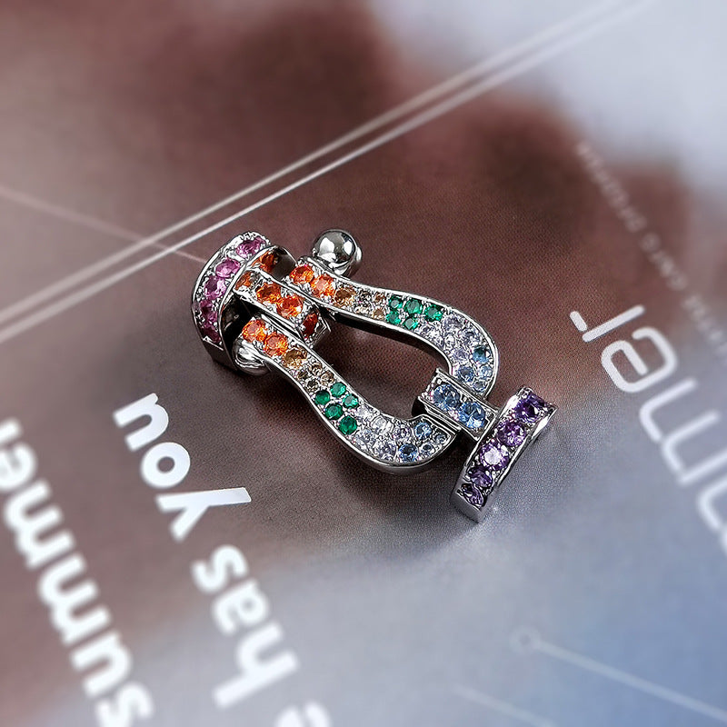 FRED FORC LARGE HORSESHOE COLORED DIAMOND BRACELET SILVER