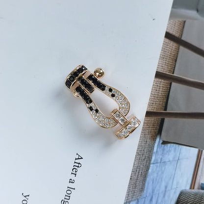 FRED FORCE LARGE HORSESHOE BLACK WHITE DIAMOND BRACELET ROSE GOLD