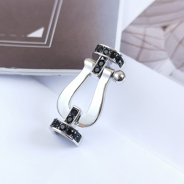 FRED FORCE LARGE HORSESHOE BLACK DIAMOND BRACELET SILVER