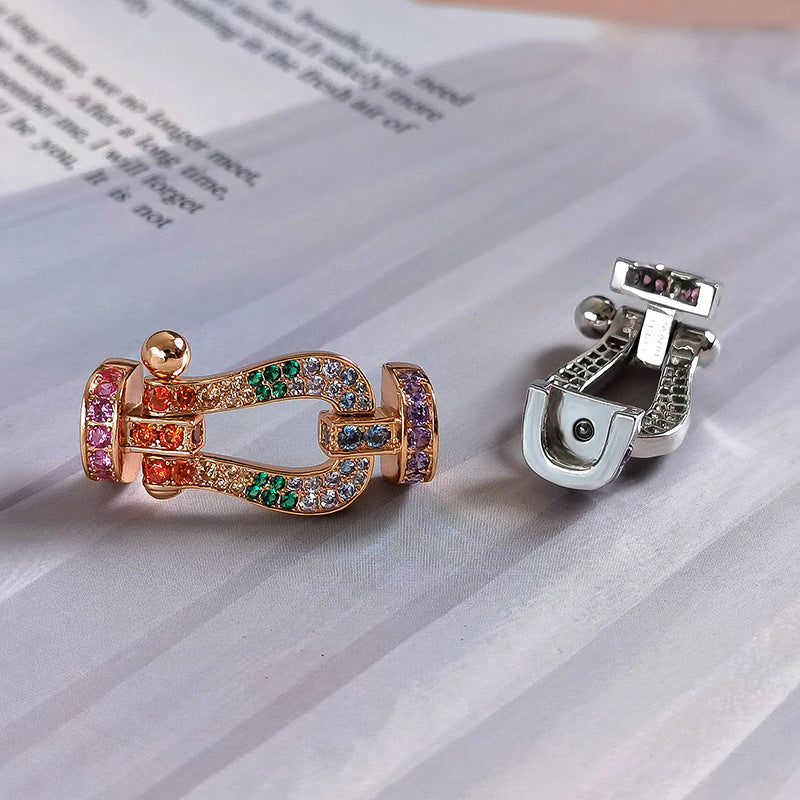 FRED FORC LARGE HORSESHOE COLORED DIAMOND BRACELET SILVER