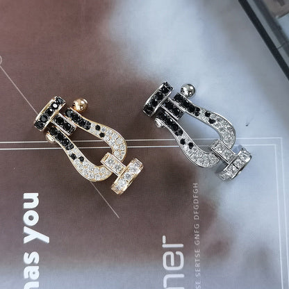 FRED FORCE LARGE HORSESHOE BLACK WHITE DIAMOND BRACELET ROSE GOLD