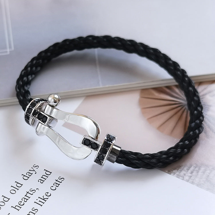 FRED FORCE LARGE HORSESHOE BLACK DIAMOND BRACELET SILVER