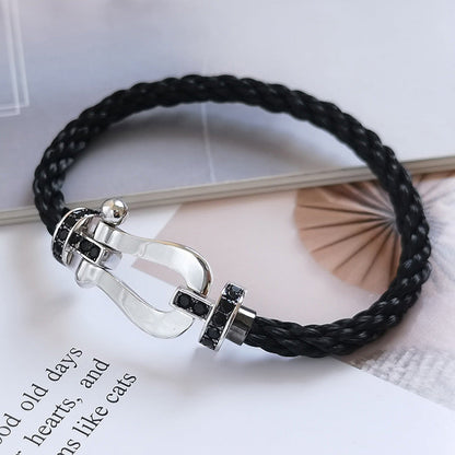 FRED FORCE LARGE HORSESHOE BLACK DIAMOND BRACELET SILVER