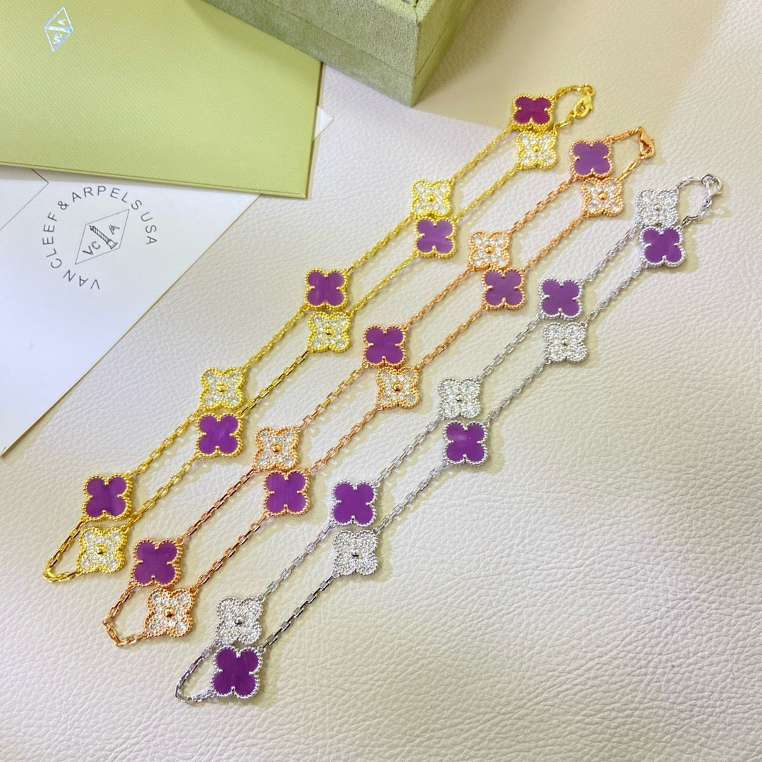 VCA CLOVER 10 MOTIFS PURPLE VIOLET DIAMOND NECKLACE