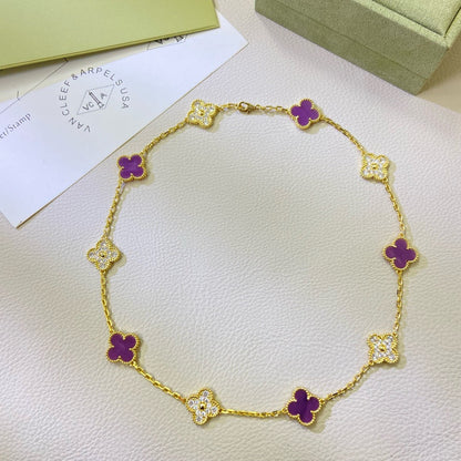 VCA CLOVER 10 MOTIFS PURPLE VIOLET DIAMOND NECKLACE
